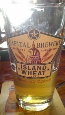 Capital Brewery Island Wheat at The Granary. Not a local brew but still refreshing after a few hours on a bike!