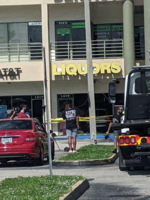 Someone drove into the liquor store that's in the shopping plaza. Pressed the foot on the gas instead of the brakes