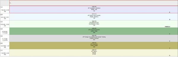 As you can see, this is my (lackluster schedule). Despite my pleas, the school refuses to honor my request for an extended schedule. smh