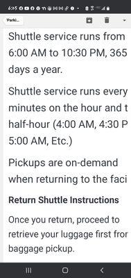 States shuttles hours but then states hours outside of shuttle hours