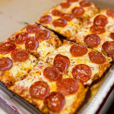 Come in and try our traditional pepperoni deep dish pizza. You won't regret it!
   Regular (8 Slices): $8.00
   Giant (32 Slices): $14.99