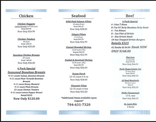 Gourmet meat and seafood rolling store delivering directly to your home or office accepting EVT all major credit cards