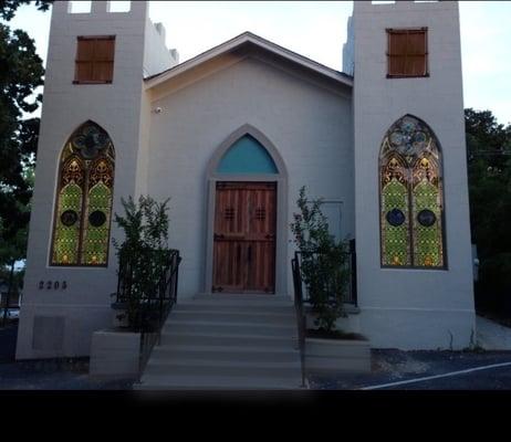 12th Street Sound Recording Studio in East Austin -  Originally 12th street Baptist Church. Antique stained glass windows added