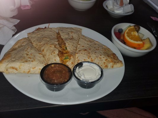 Breakfast quesadilla and fruit