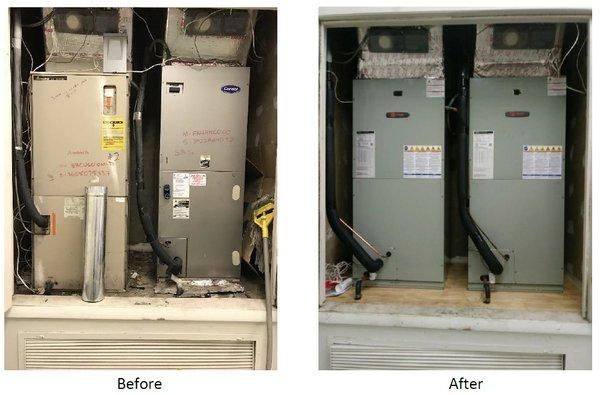 Before and after photo for two air handlers that were replaced.