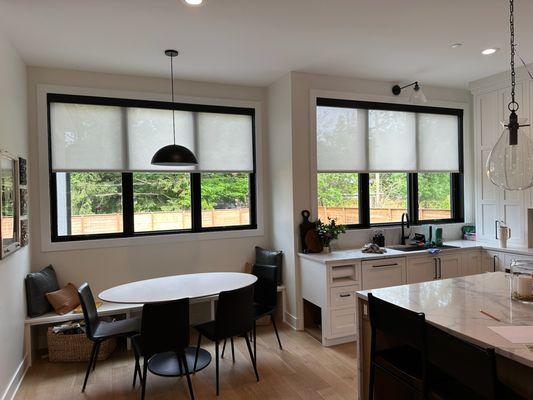 Give your kitchen a warm look with roller shades!  These shades bring in a touch of nature while letting you control light...