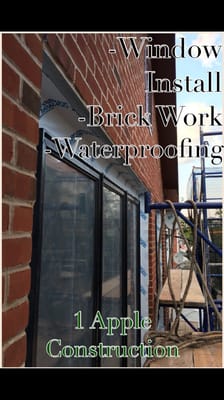 Window install, waterproofing, Brick work