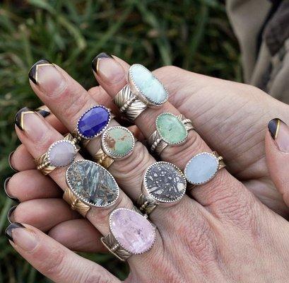 Handmade rings in a variety of stones in tons of sizes