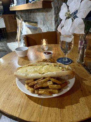 Chicken cheese Philly with fries