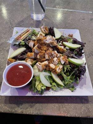 Apple walnut crunch salad with fried chicken