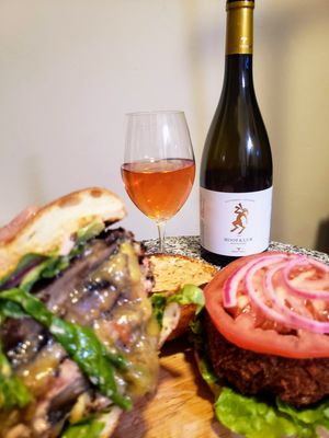 Inspired by Shake Shack's Shroom Burger & paired with this wonderfully fragrant skin-contact Moschofilero from Greece