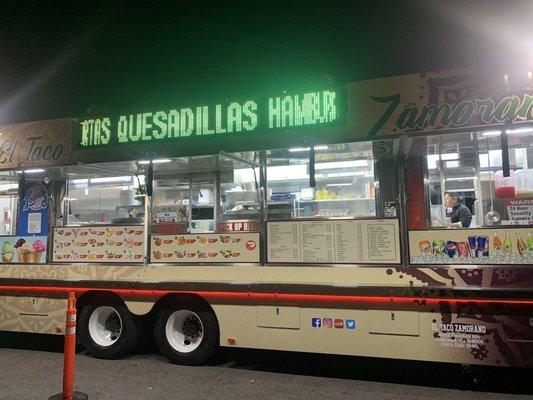 The truck on the corner of international and high street . Usually stays open passed 3 . Everything fresh made !