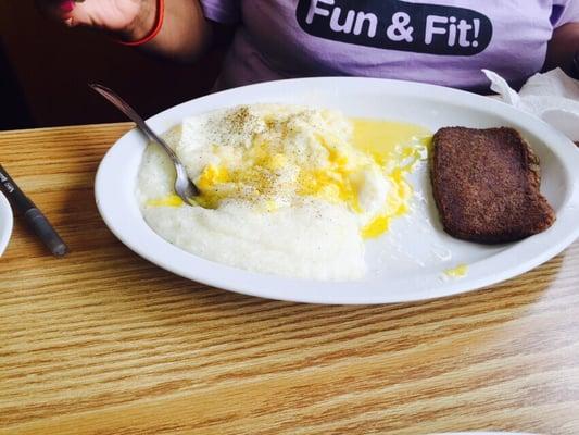 Turkey Scrapple grits and eggs over easy!