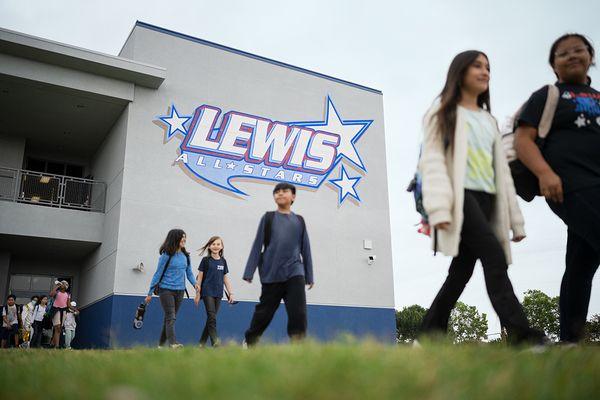 The two-story classroom building at Lewis Elementary School.