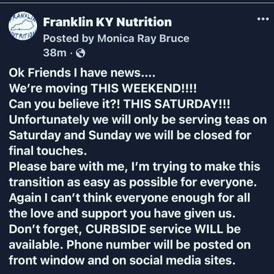 Our new address is 104 S. Main St Franklin KY 42134