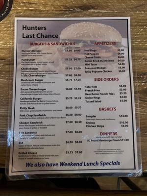 Bar menu -- front side