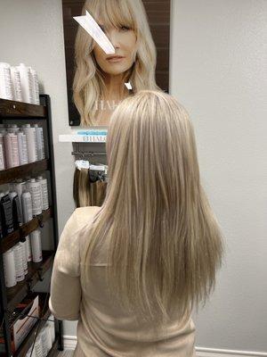 Blonde hair and halo couture hair extensions