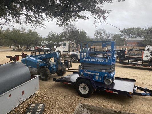 We have small telehandlers and scissor lifts ready to go! Give us a call 512-847-7800