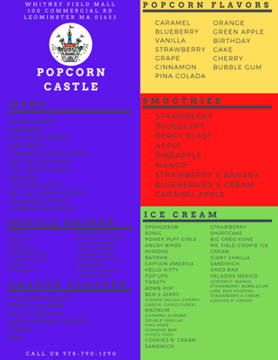 Popcorn Castle Menu