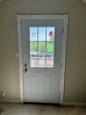 New steel door and threshold.