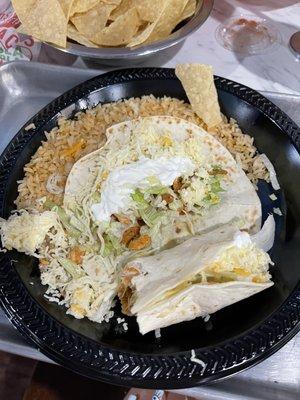 Chicken tacos and rice