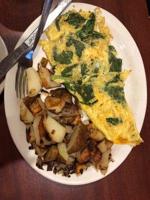 Spinach omelette and American fries