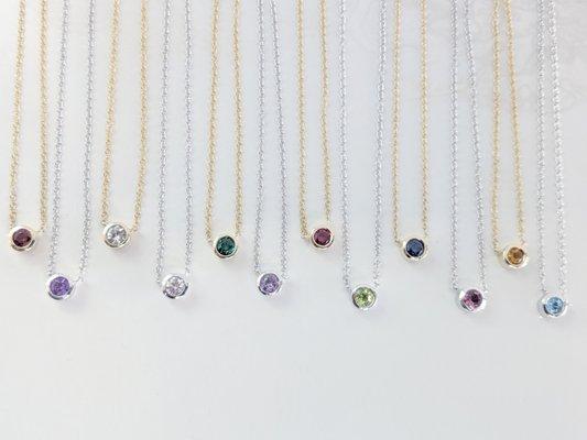 Bezel Set Birthstone Pendants.