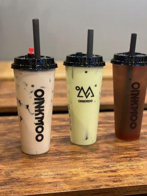 Ti Kwan Yin Milk Tea with Herb Jelly, Matcha OinkMoo Shake, and Roasted Oolong Tea