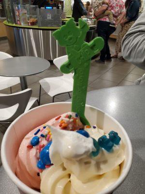 All blue toppings, sprinkles for winners,  and the new spoon