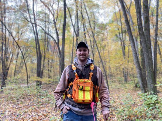 Forester Eric O. setting out to mark trees on a perfect fall day.