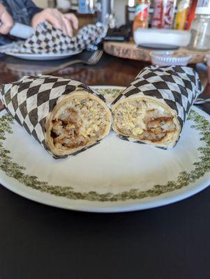 Loaded breakfast burrito with sausage!