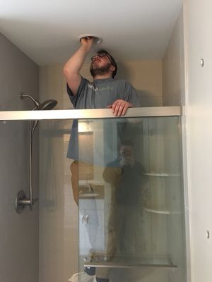 Exhaust Fan and Light Combo. These fixtures can be installed inside the shower area.