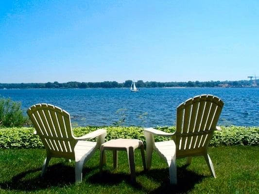 The view of a sailboat at Cliff Dwellers Resort, Sturgeon Bay WI