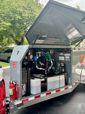 Diesel Fuel Trailer for fuel delivery and tight space maneuvering. 250 ft of fuel hose, 920 gallons of fuel storage.