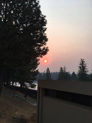 View from the Don Baggett Theatre parking lot on a smokey day