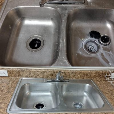 Before and after of a kitchen sink.