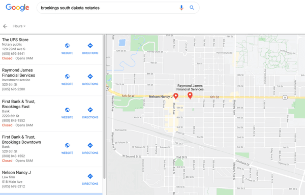 Notaries revealed on Google in Brookings SD only