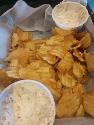 Homemade house chips and French onion dip! Yummy!