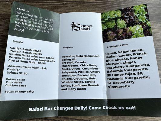 Menu- the salad bar changes daily