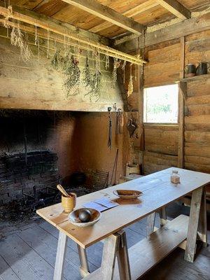 Fireplace with food preparation table in Taiwater tenament