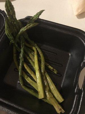 I love Restaurant Sage but when I got home with my to go order this is what they gave me for a side of asparagus.  Shameful!