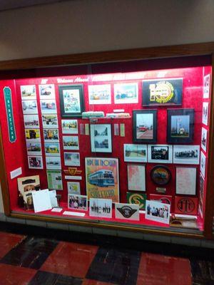 Kenosha Electric Railway display cabinet at the city council chambers in the Kenosha Municipal Building.