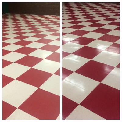 4 coats of wax adding to this newly installed VCT floor.