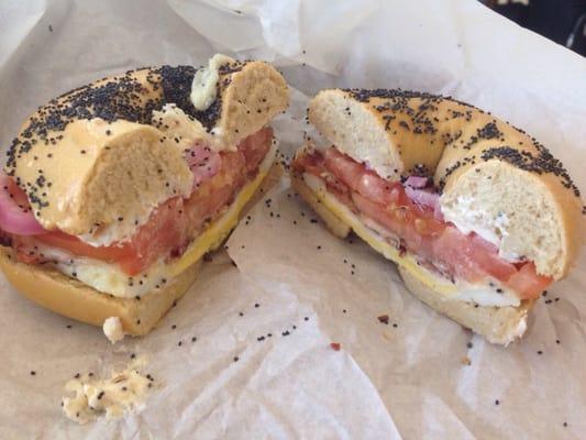 East Bay Bruegger Bagel breakfast sandwich.