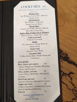 New cocktails menu