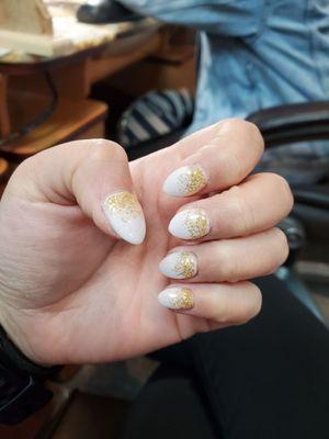 White dip with gold glitter accents