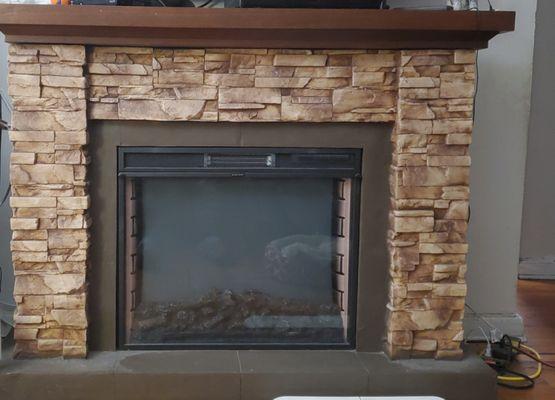 We put this beautiful fireplace together.