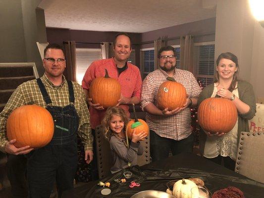 Our first annual pumpkin carving team event.  My daughter won.