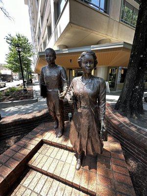 Monument to the brave Greenville kids who fought segregation at the Woolworth's lunch counter that used to be right behind this statue