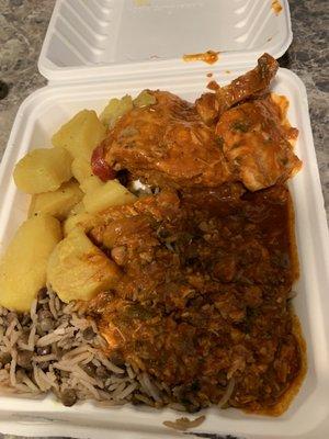 Moroccan Fish, lentil rice and potatoes, great lunch!